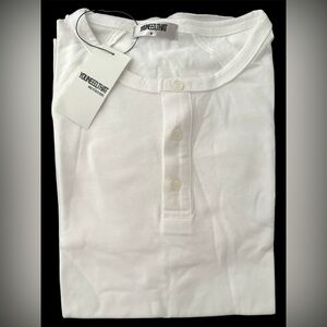 Cotton White Button-Up 3/4 Henley Shirt